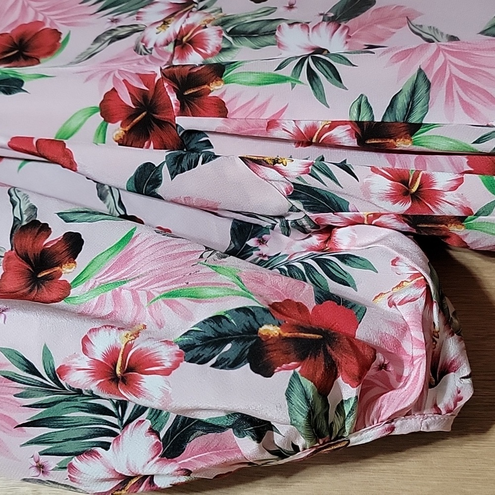 Nwt LES RÊVERIES Floral Silk Mini Dress Blouson Puff Sleeves Hibiscus Palms - Picture 6 of 10